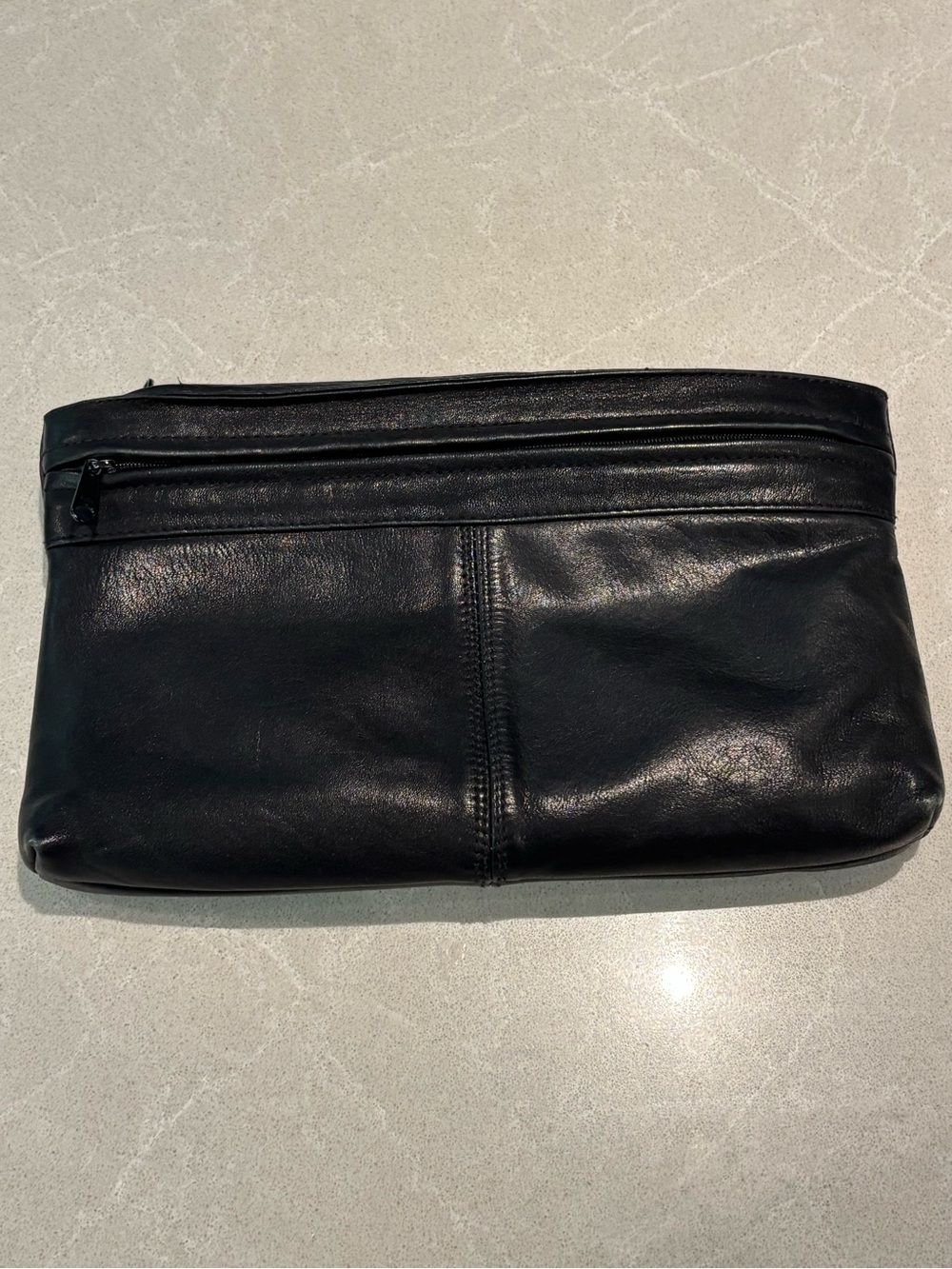 Vintage Seville Genuine Black Leather Foldover Clutch Bag Plaid Lining